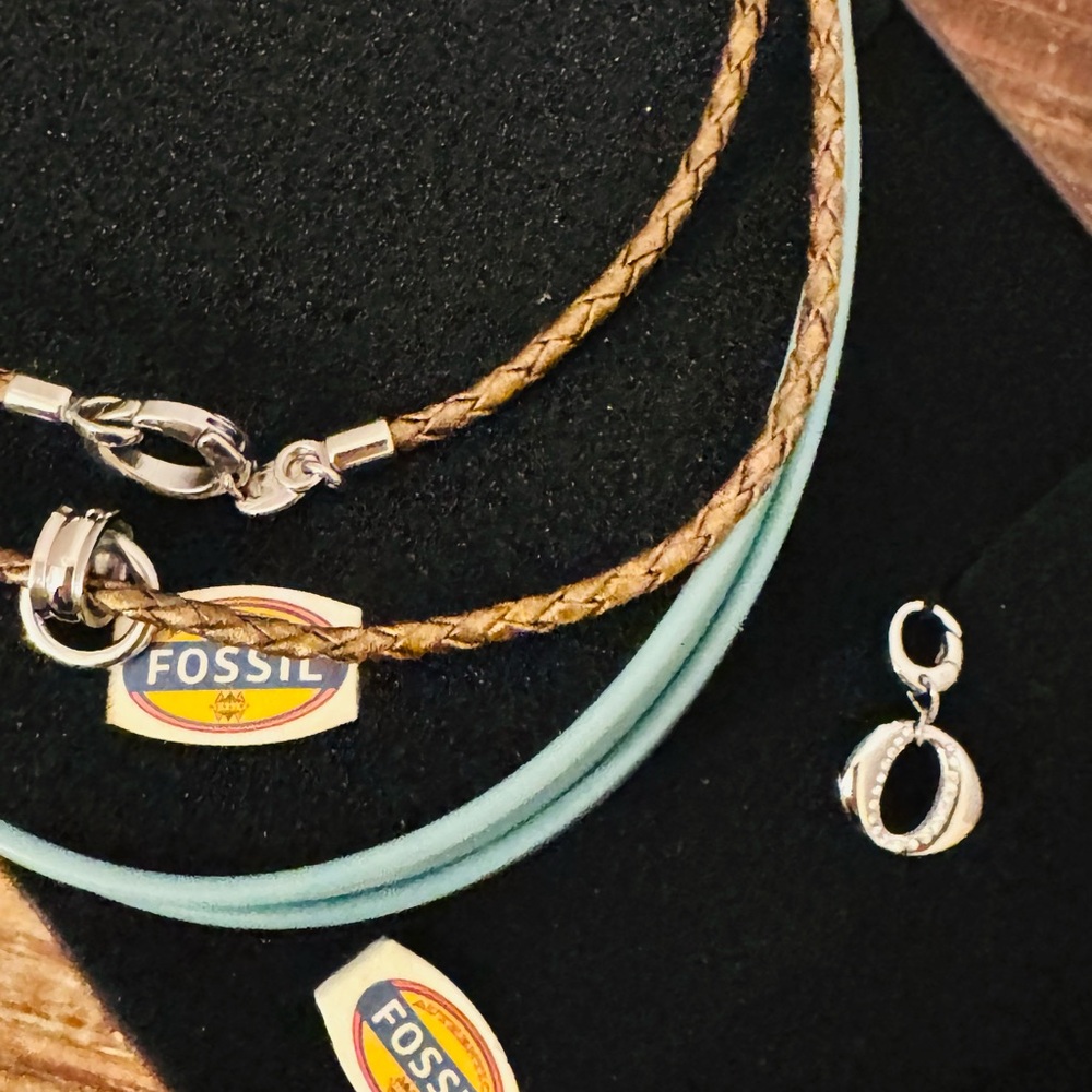 Fossil Braided Stainless Steel Silver Charm Necklace Set with Charms - Picture 2 of 16